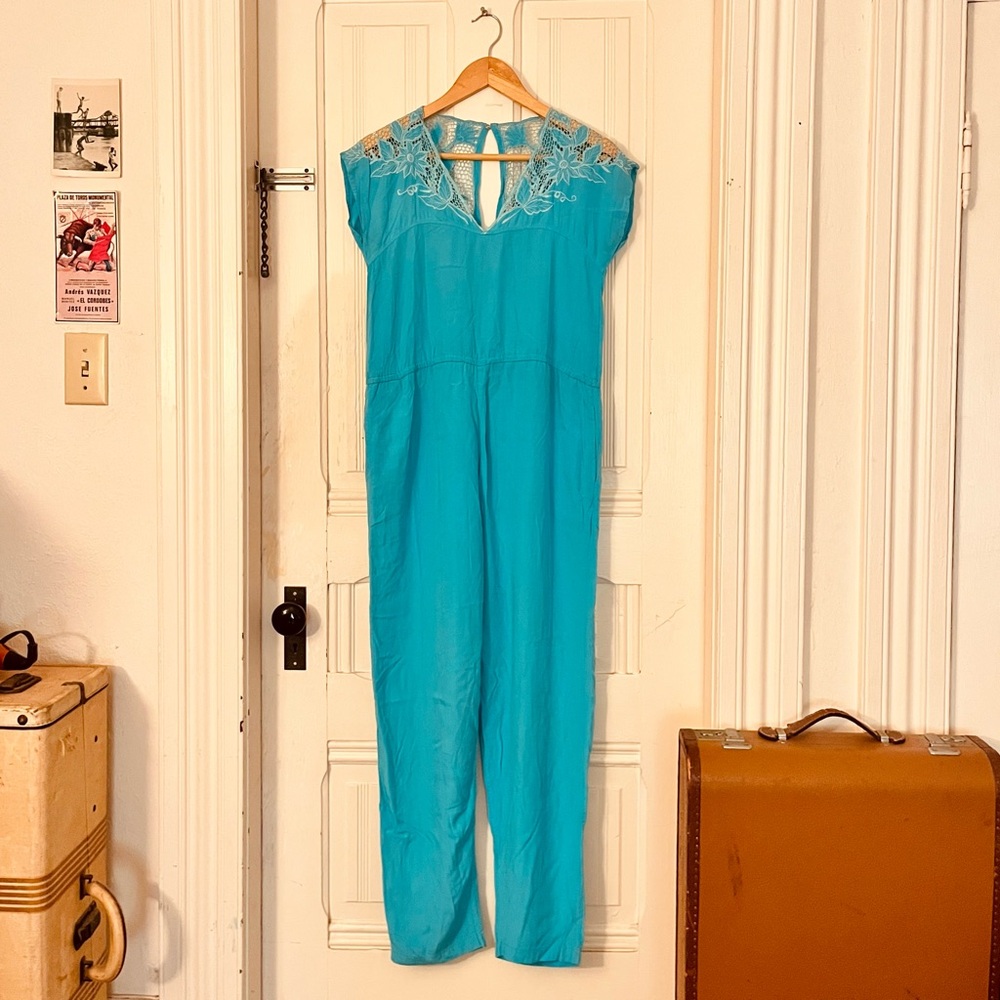 Turquoise Embroidered Jumpsuit